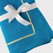 Load image into Gallery viewer, Gold trim dinner napkins, turquoise, set of two