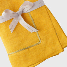 Load image into Gallery viewer, Gold trim dinner napkins, yellow, set of two