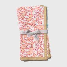 Load image into Gallery viewer, Joyful block print napkin, pink, set of two