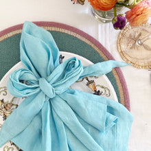 Load image into Gallery viewer, Bow linen napkin, aqua, set of two