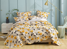 Load image into Gallery viewer, DaDa Bed in a Bag Bundle Set - Yellow Fleur Botanical Ivory Tan Floral Bedding Set (18112)
