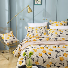 Load image into Gallery viewer, DaDa Bed in a Bag Bundle Set - Yellow Fleur Botanical Ivory Tan Floral Bedding Set (18112)