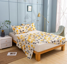 Load image into Gallery viewer, DaDa Bedding Yellow Fleur Golden Orange Floral Ivory Fitted &amp; Flat Bed Sheets Set (18112)