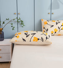 Load image into Gallery viewer, DaDa Bed in a Bag Bundle Set - Yellow Fleur Botanical Ivory Tan Floral Bedding Set (18112)