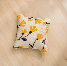 Load image into Gallery viewer, DaDa Bedding Set of 2-Pieces Yellow Fleur Floral Golden Orange Ivory Cream Scalloped Throw Pillow Covers, 18" x 18" (18112)