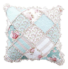 Load image into Gallery viewer, DaDa Bedding Patchwork Hint of Mint Floral Cotton Patchwork Euro Pillow Cover