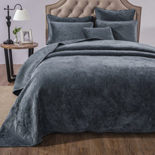 Load image into Gallery viewer, Tache Plush Dreams Steel Navy Blue Waves Velvet Quilt Set (JHW-852BL)