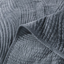 Load image into Gallery viewer, Tache Plush Dreams Steel Navy Blue Waves Velvet Quilt Set (JHW-852BL)