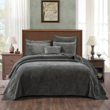Load image into Gallery viewer, Tache Plush Dreams Dark Taupe Chocolate Waves Velvet Quilt Set (JHW-852BR)