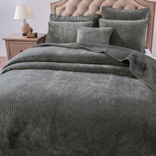 Load image into Gallery viewer, Tache Plush Dreams Dark Taupe Chocolate Waves Velvet Quilt Set (JHW-852BR)