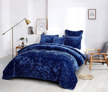 Load image into Gallery viewer, Tache Plush Dreams Dark Royal Blue Tufted Velvet Quilt Set (JHW-853DB)