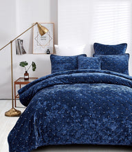 Load image into Gallery viewer, Tache Plush Dreams Dark Royal Blue Tufted Velvet Quilt Set (JHW-853DB)