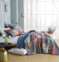 Load image into Gallery viewer, DaDa Bedding Bohemian Vibes Mediterranean Blue Floral Patchwork Quilted Bedspread Set  (JHW878)