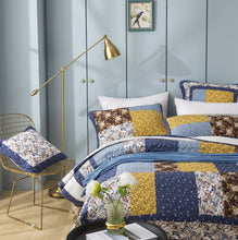 Load image into Gallery viewer, Tache Prairie Sunset White Blue Yellow Brown Floral Cotton Patchwork Quilt Set (JHW-887)
