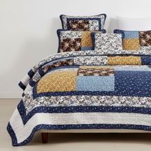 Load image into Gallery viewer, Tache Prairie Sunset White Blue Yellow Brown Floral Cotton Patchwork Quilt Set (JHW-887)