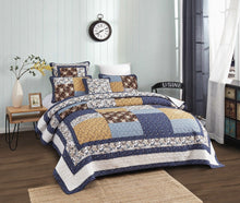 Load image into Gallery viewer, Tache Prairie Sunset White Blue Yellow Brown Floral Cotton Patchwork Quilt Set (JHW-887)