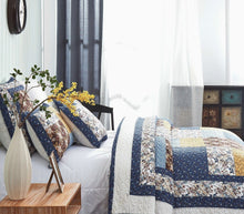 Load image into Gallery viewer, Tache Prairie Sunset White Blue Yellow Brown Floral Cotton Patchwork Quilt Set (JHW-887)