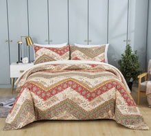 Load image into Gallery viewer, DaDa Bedding Botanical Cranberry Sage Chevron Floral Duvet Cover Set w/ Pillow Cases (JHW-924)
