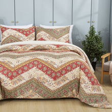 Load image into Gallery viewer, DaDa Bedding Botanical Cranberry Sage Chevron Floral Duvet Cover Set w/ Pillow Cases (JHW-924)