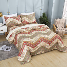 Load image into Gallery viewer, DaDa Bedding Botanical Cranberry Sage Chevron Floral Duvet Cover Set w/ Pillow Cases (JHW-924)