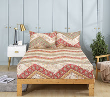 Load image into Gallery viewer, DaDa Bedding Botanical Cranberry Sage Chevron Floral Fitted Bed Sheet w/ Pillow Cases (JHW-924-Fitted)