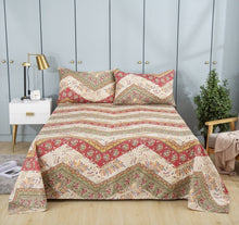 Load image into Gallery viewer, DaDa Bedding Botanical Cranberry Sage Chevron Floral Flat Bed Sheet w/ Pillowcases (JHW-924-Flat)