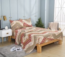 Load image into Gallery viewer, DaDa Bedding Botanical Cranberry Sage Chevron Floral Flat Bed Sheet w/ Pillowcases (JHW-924-Flat)