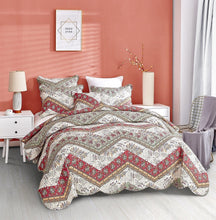 Load image into Gallery viewer, DaDa Bedding Rustic Bohemian Cranberry Sage Chevron Floral Bedspread Set (JHW-924)