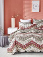 Load image into Gallery viewer, DaDa Bedding Rustic Bohemian Cranberry Sage Chevron Floral Bedspread Set (JHW-924)