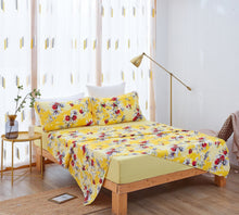Load image into Gallery viewer, DaDa Bedding Sunshine Yellow Hummingbirds Floral Duvet Cover &amp; Fitted Flat Bed Sheets Set w/ Pillow Cases Window Valances (925)