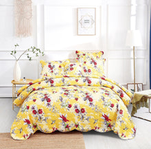 Load image into Gallery viewer, DaDa Bedding Radiant Sunshine Yellow Hummingbirds Floral Scalloped Bedspread Set (JHW-925)
