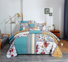 Load image into Gallery viewer, Tache Old World Garden Pastel Blue Yellow Red Hummingbirds Cotton Patchwork Quilt Set (JHW-936)