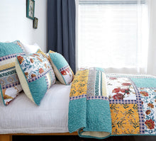 Load image into Gallery viewer, Tache Old World Garden Pastel Blue Yellow Red Hummingbirds Cotton Patchwork Quilt Set (JHW-936)