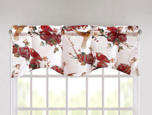 Load image into Gallery viewer, Tache Cotton White Burgundy Sheer Scalloped Window Treatment Hummingbirds Rose Garden Valance (JHW-936)