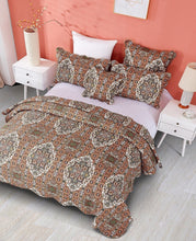 Load image into Gallery viewer, DaDa Bedding Rustic Earthy Cross Motif Folk Ogee Moroccan Scalloped Quilted Bedspread Set (JHW-944)
