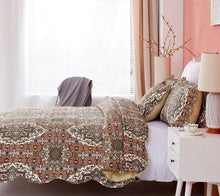 Load image into Gallery viewer, DaDa Bedding Rustic Earthy Cross Motif Folk Ogee Moroccan Scalloped Quilted Bedspread Set (JHW-944)