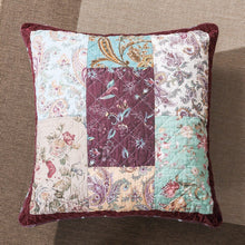 Load image into Gallery viewer, DaDa Bedding Patchwork Burgundy Red Velvet Floral Euro Pillow Cover, 26" x 26" (JHW-868)