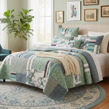 Load image into Gallery viewer, Tache Cotton Forest Glade Quilted Patchwork Bedspread Set (JHW-650)
