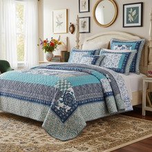 Load image into Gallery viewer, Tache cotton Floral Patchwork Blue Elegance Bedspread Coverlet Quilt Set (JHW-657)