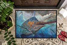 Load image into Gallery viewer, Running The Guantlet Blue Marlin Doormat - 24x36 Decorative Floor Mat – Indoor/Outdoor Rug with Artistic Flair JMA2000JMAT
