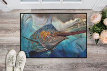 Load image into Gallery viewer, Running The Guantlet Blue Marlin Doormat - 24x36 Decorative Floor Mat – Indoor/Outdoor Rug with Artistic Flair JMA2000JMAT