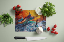 Load image into Gallery viewer, Reflective Chaos Blue Marlin Glass Cutting Boards – Durable, Decorative Kitchen Art Large JMA2012LCB