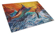 Load image into Gallery viewer, Reflective Chaos Blue Marlin Glass Cutting Boards – Durable, Decorative Kitchen Art Large JMA2012LCB