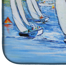 Load image into Gallery viewer, Blue Heron Sailboats Dog River Bridge Dish Drying Mat – Absorbent, Artistic Kitchen Essentials JMK1001DDM