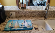 Load image into Gallery viewer, Roll me over Sailboats Dish Drying Mat – Absorbent, Artistic Kitchen Essentials JMK1027DDM