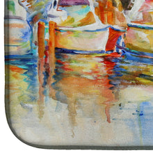 Load image into Gallery viewer, Deep Sea Fishing Boats at the Dock Dish Drying Mat – Absorbent, Artistic Kitchen Essentials JMK1052DDM