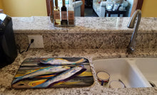 Load image into Gallery viewer, Fish on the Dock Dish Drying Mat – Absorbent, Artistic Kitchen Essentials JMK1116DDM
