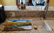 Load image into Gallery viewer, Fisherman on the Bank Dish Drying Mat – Absorbent, Artistic Kitchen Essentials JMK1125DDM