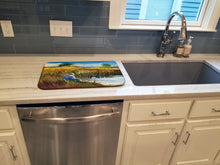 Load image into Gallery viewer, Fisherman on the Bank Dish Drying Mat – Absorbent, Artistic Kitchen Essentials JMK1125DDM