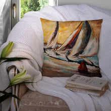 Load image into Gallery viewer, Boat Race Sailboats Canvas Throw Pillow - 14x14 Decorative Pillow – Art for Your Home &amp; Patio JMK1244PW1414